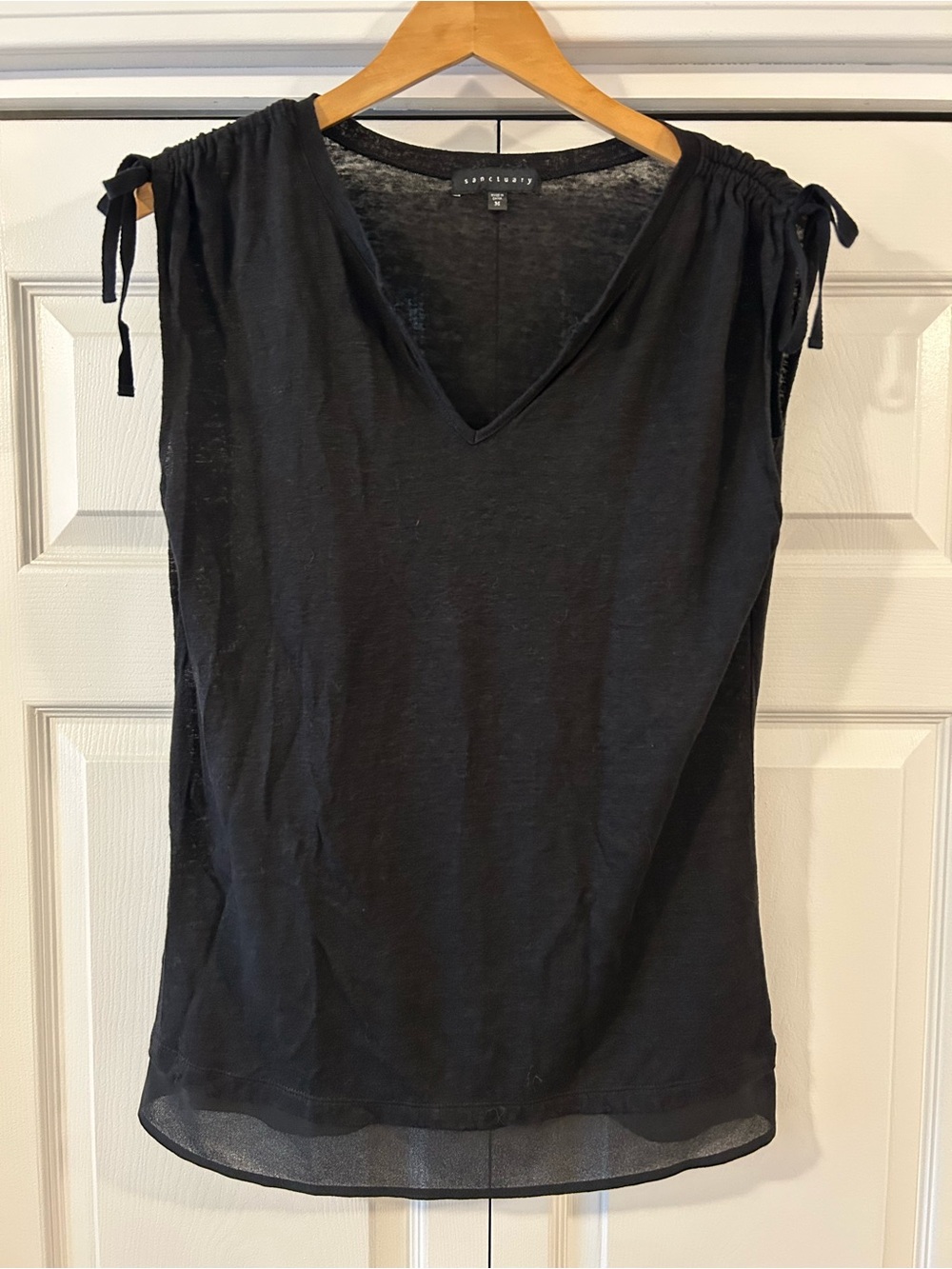 Sanctuary Black V-Neck Tie-Shoulder Tank